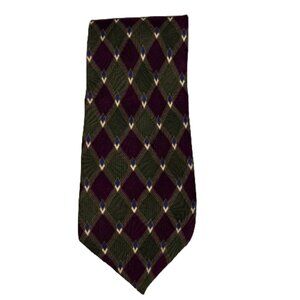 Bill Blass Black Label Mens 100%‎ Silk Necktie Green Purple Diamond Print Office